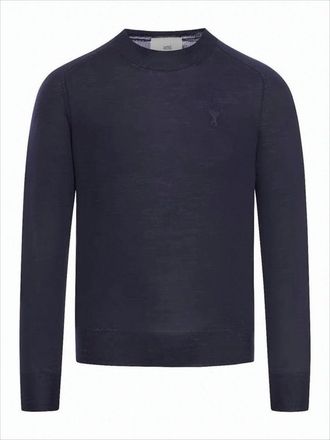 Ami Merino Wool Crew Neck Sweater With Subtle Logo