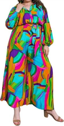 Flying Tomato A Colorful Jumpsuit - Plus In Green/pink