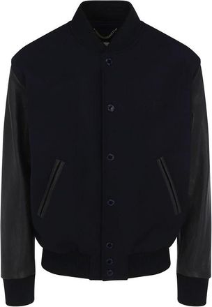Golden Goose Geribbelde Bomberjack met Drukknoopsluiting - Heren - Bomber jackets - Zwart - XL - Wol - Jassen