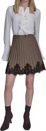 Bcbgmaxazria Lace Hem Pleated Skirt In Black/brown Plaid