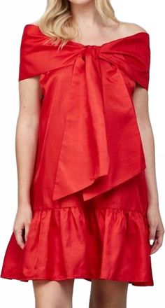 Fate Oversized Bow Detail Taffeta Mini Dress In Red