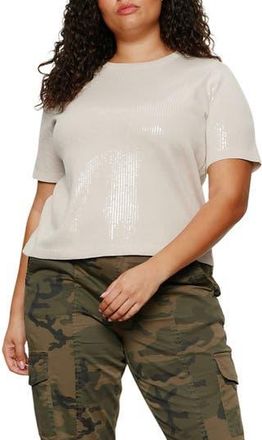 Sanctuary Sparkle Short Sleeve Sequin Sweater in White Mother Of Pearl at Nordstrom Rack, Size 2X