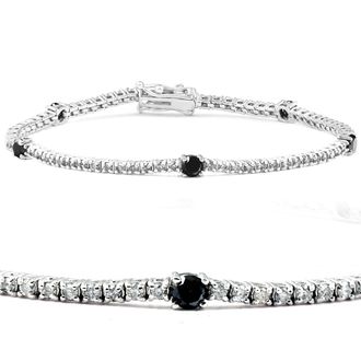 Pompeii3 2 Ct Black & White Diamond Tennis Bracelet 14k White Gold 7