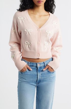 LoveShackFancy Francette Bow Cotton & Wool Cardigan in Petal Meringue at Nordstrom, Size Xx-Small