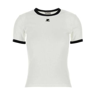 Courr&egrave;ges Signature T-shirt - Dames - Tops - Wit - Maat: XS Katoen