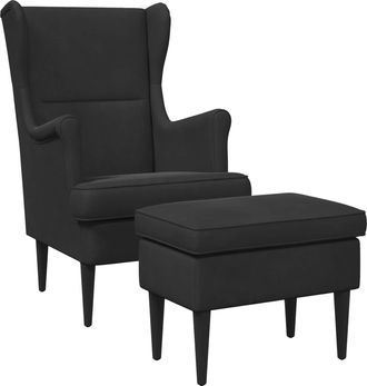 vidaXL Sill&oacute;n Con Pouf 2 Uds. Negro Terciopelo Vidaxl