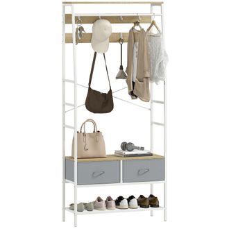 OEM Perchero Zapatero Con Zapatero Ganchos Cajones Barra Y Eatante Para Entrada Pasillo Sal&oacute;n 80x30x180,5 Cm Natural