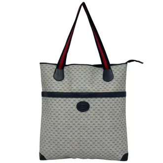 Gucci Navy Red Color Leather Pvc Shoulder Bag Tote Bag (Pre-Owned)