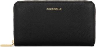 Coccinelle Metallic Soft Zip Wallet - Dames - Portefeuilles - Zwart - ONE Size - Leer - Accessoires