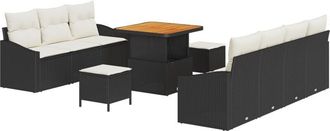 vidaXL Garden Sofa Set with Cushion 10 pcs Black Poly rattan Vidaxl