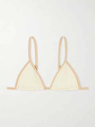 Johanna Ortiz Top Bikini A Triangolo In Seersucker Con Conchiglie Playa Del R&iacute;o - Ecru