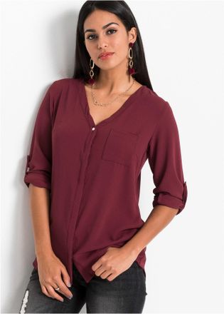 Bonprix Longbluse BONPRIX Longbluse, Damen, Gr. 38, rot (ahornrot), Obermaterial: 97% Polyester, 3% Elasthan, unifarben, V-Ausschnitt, mit Riegel, Blusen Long