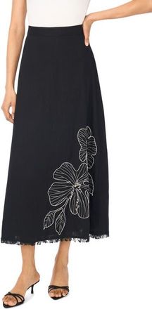 Vince Camuto Placed Embroidered Floral Skirt in Rich Black at Nordstrom, Size X-Small