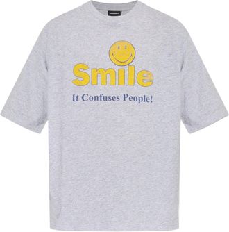 Dsquared2 Grey Relaxed Fit Smiley Graphic T-Shirt