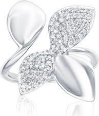 Suzy Levian Pav&eacute; Cubic Zirconia Abstract Flower Open Band Ring in White at Nordstrom Rack, Size 7