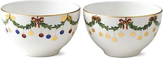 ROYAL COPENHAGEN Set Of 2 Star Fluted Christmas Chocolate Bowl