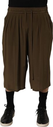 Dolce & Gabbana Mens Brown Silk Mid Waist Pleated Bermuda Shorts