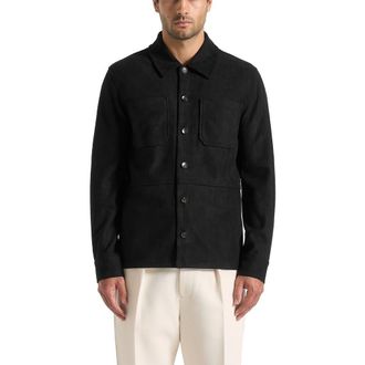 Mani&egrave;re De Voir Thomas Suede Long Sleeve Shirt in Black at Nordstrom, Size X-Large