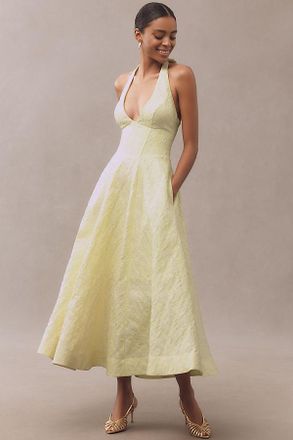 Mare Mare Halter Corset Fit & Flare Jacquard Maxi Dress