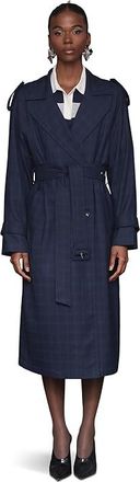 Avec Les Filles Double Breasted Slouchy Trench Coat Womens Coat Midnight Plaid : LG, Polyester/Rayon/Spandex