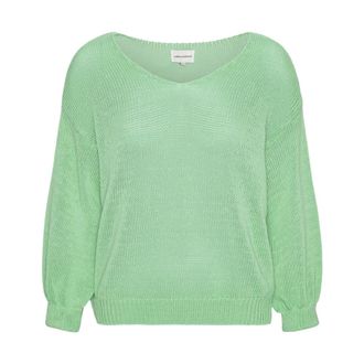 Americandreams Milana LS Light Cotton Knit - Dames - V-hals truien - Groen - XL - Katoen - Truien & Vesten