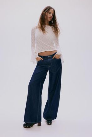 H&M Wide-leg regular waist jeans in Dark Denim Blue at Nordstrom, Size 20