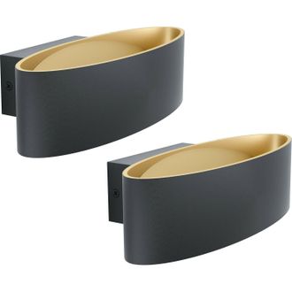 Loops 2 PACK Wall Light Colour Black Gold Shade Oval Transparent Plastic LED 10W Incl