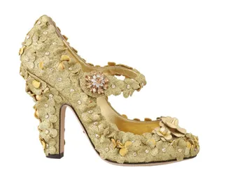 Dolce & Gabbana Gold Floral Crystal Mary Janes Womens Pumps