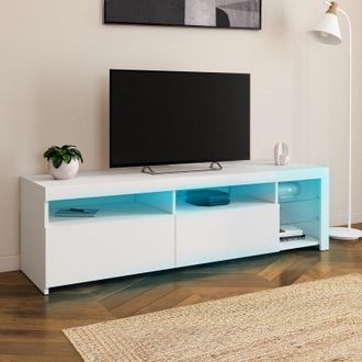IDMarket Idmarket - Mueble tv solveig 140 cm con vitrinas y estantes led lacados en blanco