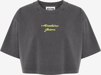 Moschino Embroidered cotton jersey crop top - Grey