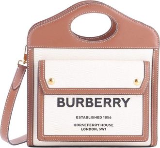 Burberry Brown Canvas & Leather Logo Pocket Tote Mini (Authentic Pre-Loved)