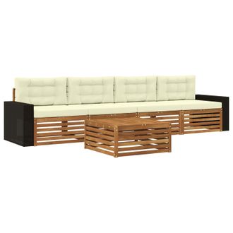 vidaXL Conjunto De Sof&aacute;s De Exterior Con Coj&iacute;n 5 Pcs Natural Y Crema Vidaxl
