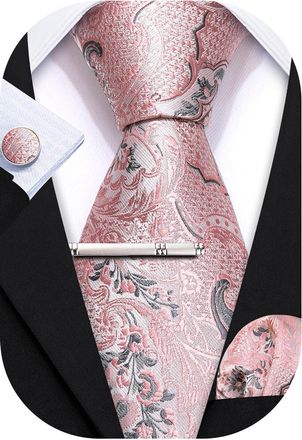 Barry.Wang Mens Tie Paisley Plaid Striped Floral Silky Necktie Pocket Square Cufflinks Clip Set Wedding Party Formal Business