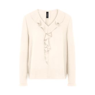 Marc Cain V-hals ruches blouse - Dames - Blouses - Beige - XL - Polyester - Overhemden
