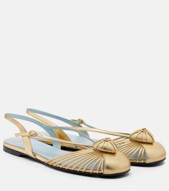 Valentino Garavani Coeur Royal metallic leather slingback flats