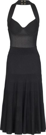 Balmain Halterneck Geplooide Gebreide Midi Jurk - Dames - Kleedjes - Zwart - S - Polyester - Kleedjes