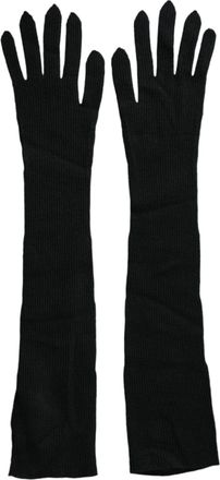Dolce & Gabbana Black Cashmere Knitted Elbow Length Womens Gloves