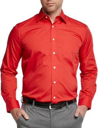 Double TWO Double Two Mens Classic Cotton Blend Long Sleeved Shirt (3300) in Red in (Collar 16/Chest 44-42)
