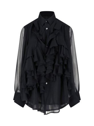 Comme Des Gar&ccedil;ons Black Ruffled Long-Sleeve Fabric Shirt