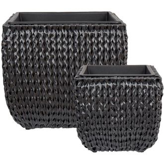Beliani Set De 2 Macetas De Rat&aacute;n Sint&eacute;tico Para Interior Y Exterior De Color Negro Berberis