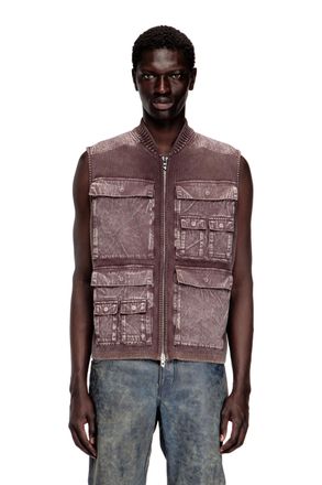 Diesel Zip-up knitted vest with cargo pockets - Knitwear - Man - Brown