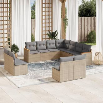 vidaXL Juego De Sof&aacute;s Jard&iacute;n Con Cojines Beige Mezcla 11 Pzas Rat&aacute;n Pe Vidaxl