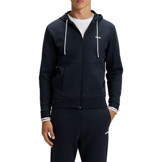 BOSS FZ Zone Cotton Blend Zip Hoodie in Dark Blue at Nordstrom, Size Xx-Large