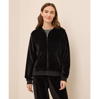 Pact Organic Cotton Pure Velour Zip Hoodie in Black at Nordstrom, Size Small