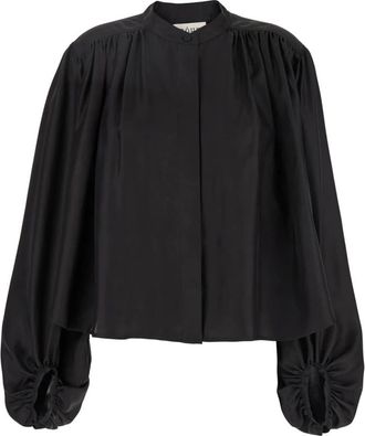 Róhe Overhemden, Dames, Zwart, M, Zijden Mandarin Kraag Zwarte Top