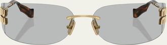 Miu Miu Rimless Logo Metal Rectangle Sunglasses