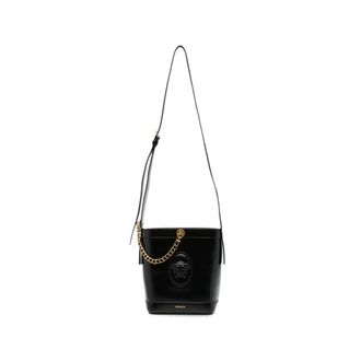Versace Tassen, Dames, Zwart, ONE Size, Leer, Medusa 95 Chain-Link Bucket Bag