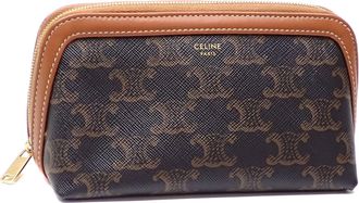 Celine Brown Coated Canvas Leather Wash Bag (Pre-Owned)