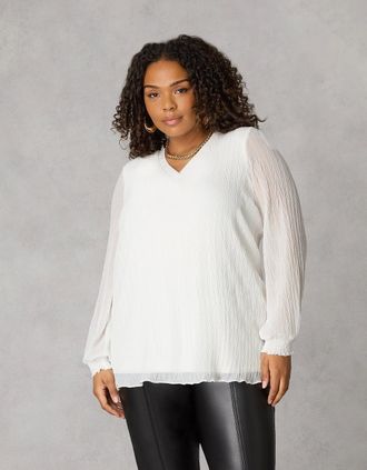 Live Unlimited London Womens Ivory Textured Rib Trim Blouse - White - Size: 14