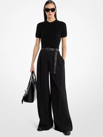Michael Kors Shannon High-Rise Stretch Wool Crepe Wide-Leg Trousers